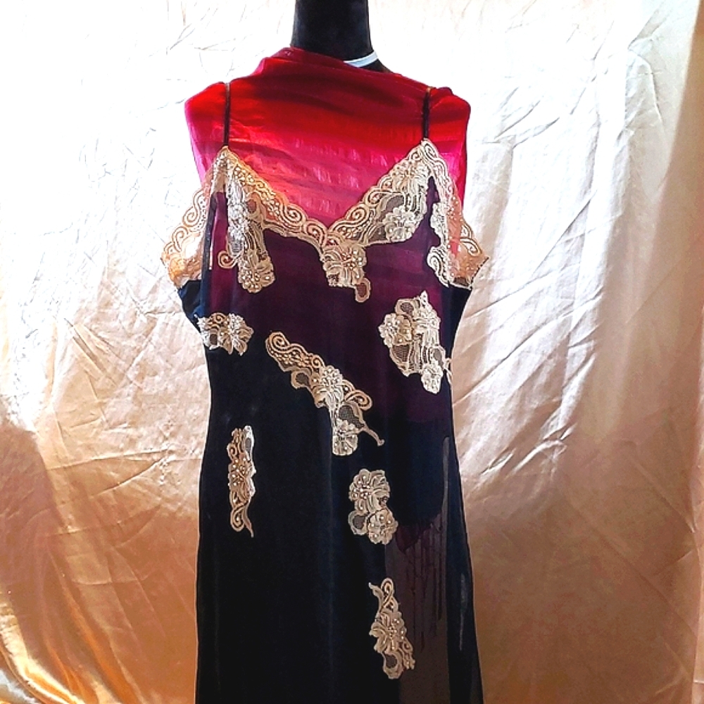COPY - Mesh/Satin Maxi Slip Faux Pearl Floral Embroidery